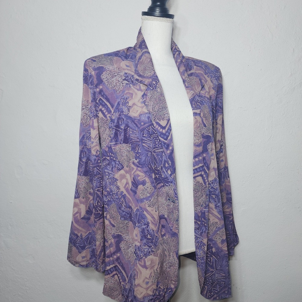 Signet Sportswear Blazer Purple Abstract Geometric Print Vintage 90s Made in USA